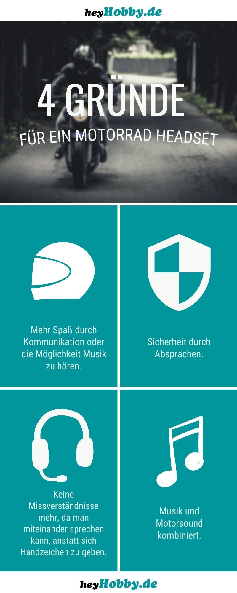 Infografik mit 4 Gründen für ein Motorrad Headset