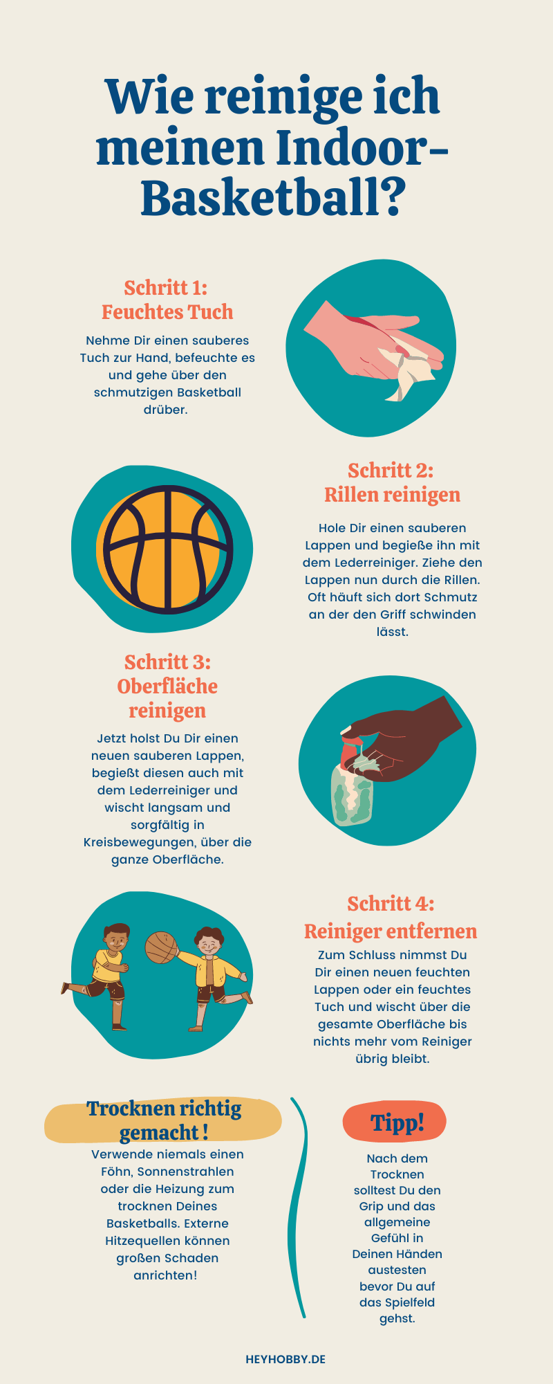 Schritt, für Schritt bekommst Du den festen Griff Deines Indoor-Basketballs zurück.