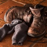 Trekkingschuhe nach dem Einsatz mit Wandersocken