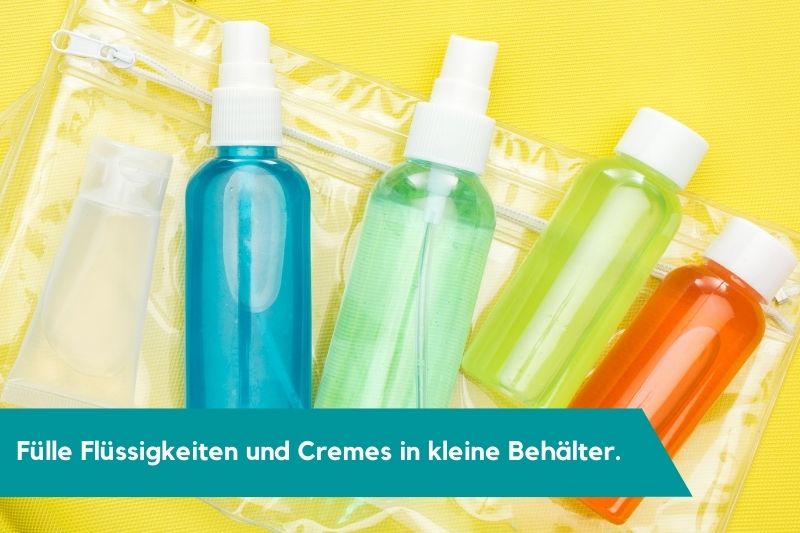 kleine Reisebehälter für Flüssigkeiten und Cremes