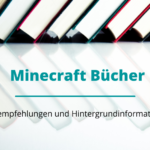 Aufgeschlagene Bücher hinter der Überschrift „Minecraft Bücher“